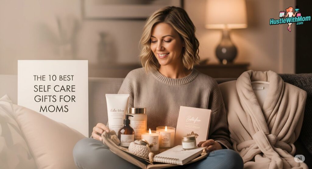 A graphic showcasing the 10 best self-care gifts for moms, featuring various thoughtful and relaxing gift ideas.