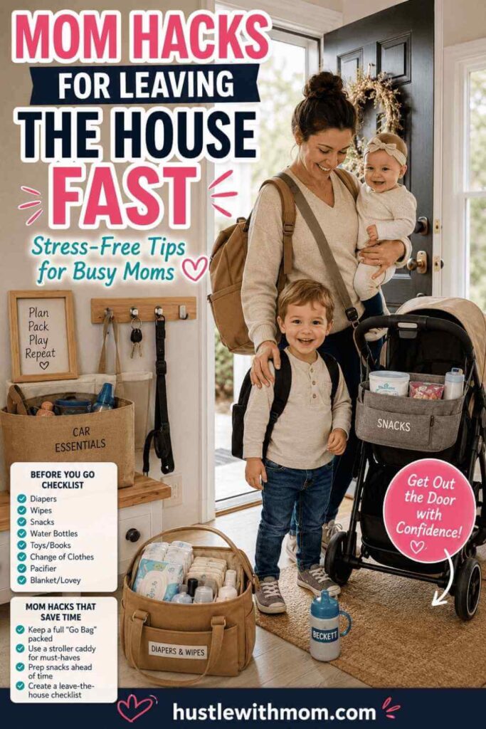 Mom organizing baby and toddler essentials before leaving the house.