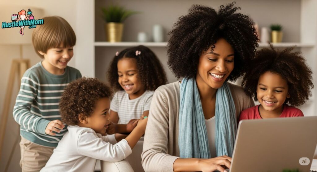 a-mother-and-her-kids-are-engaged-with-a-laptop-researching-flexible-jobs-suitable-for-stay-at-home-moms.