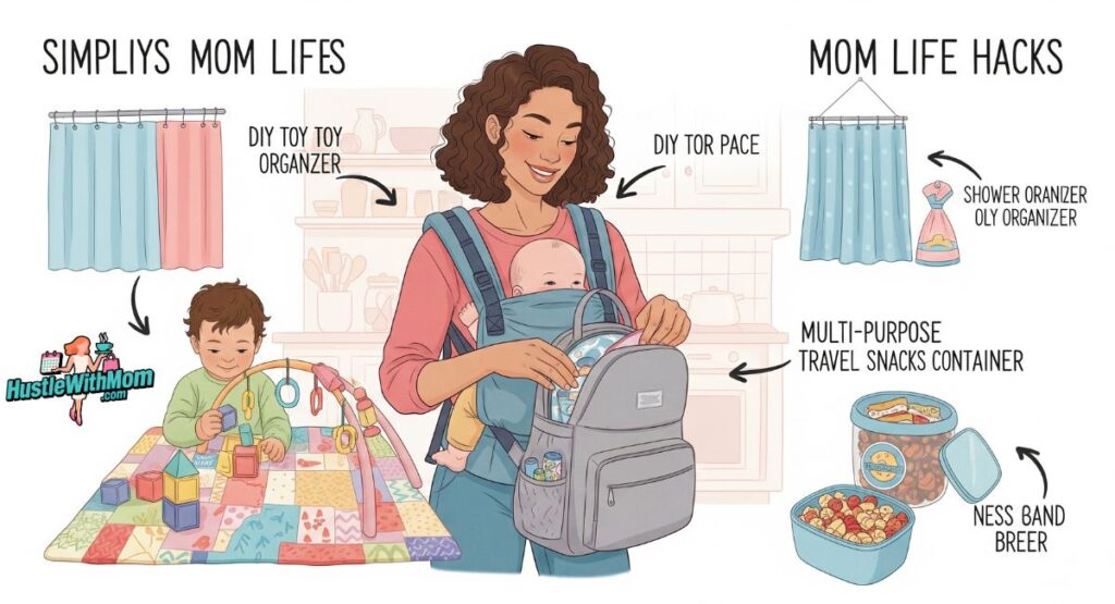 a-woman-carries-her-baby-in-a-backpack-while-holding-a-baby-carrier-showcasing-practical-parenting-solutions.