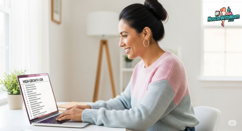 a-woman-focused-on-her-laptop-viewing-a-job-application-form-titled-high-growth-jobs-moms-can-start-without-experience