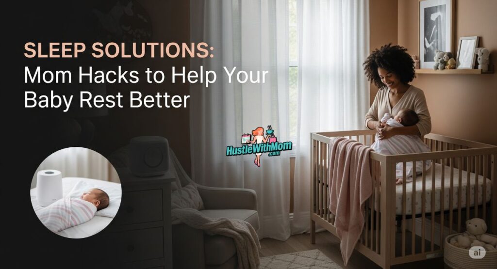 a-woman-holds-her-baby-in-a-crib-with-text-overlay-sleep-solutions-mom-hacks-to-help-your-baby-rest-better.