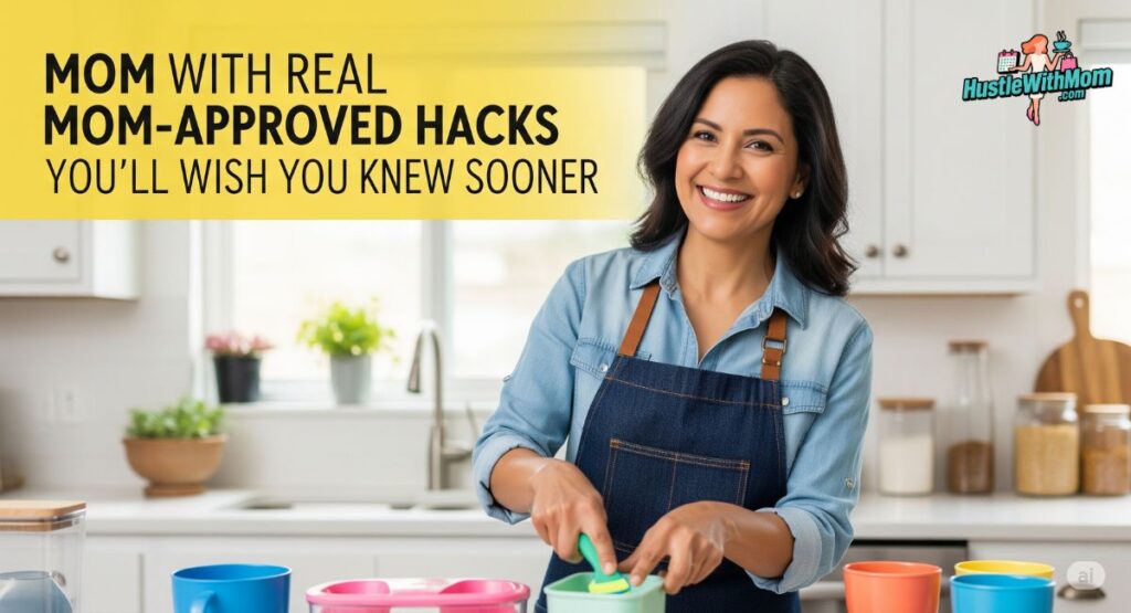 a-woman-in-a-kitchen-with-text-overlay-mom-approved-hacks-for-baby-that-also-support-your-self-care.