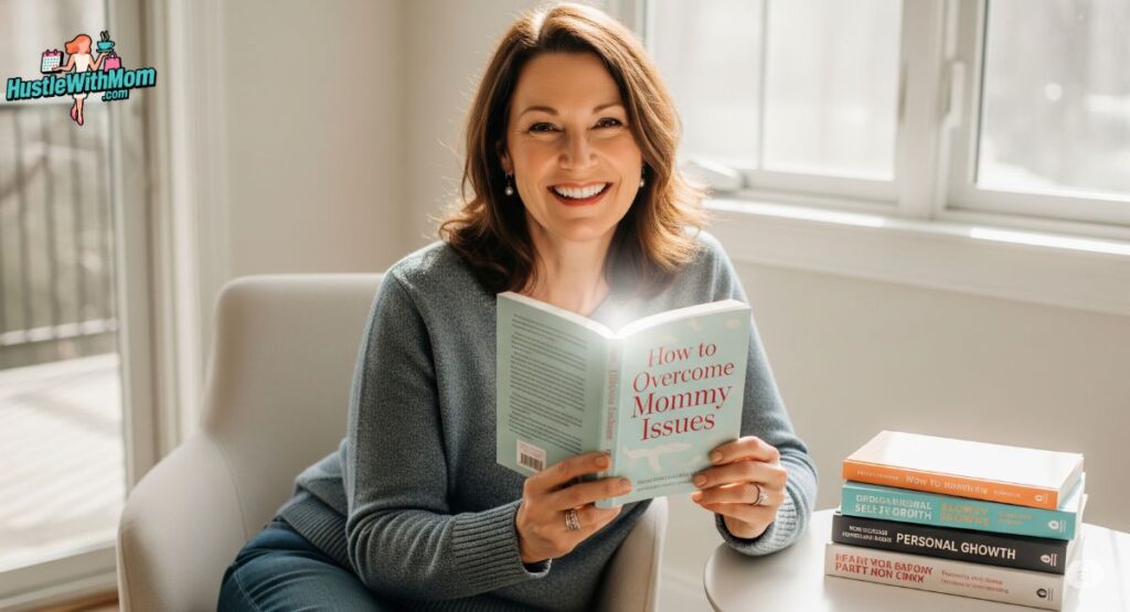 a-woman-sitting-in-a-chair-reading-how-to-overcome-mommy-issues-focused-and-engaged-with-the-book.