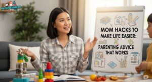 image-of-a-guide-titled-mom-hacks-to-make-life-easier-featuring-practical-parenting-tips-and-advice-for-busy-mothers.