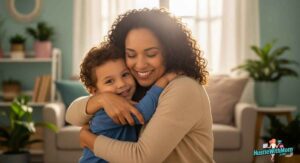 a-warm-emotional-photo-of-a-smiling-mother-hugging-her-child-in-soft-golden-hour-light-the-background-is-natural-like-a-garden-or-living-room—with-a-subtle-heartwarming-vibe.