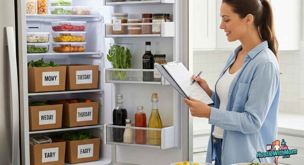 a-woman-stands-in-front-of-an-open-refrigerator-exploring-meal-prep-ideas-and-grocery-hacks-for-efficient-cooking