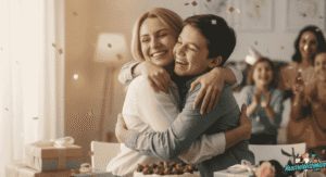 a-mother-and-adult-child-share-a-heartfelt-hug-at-a-birthday-celebration-with-a-festive-table-adorned-with-cake-and-gifts.