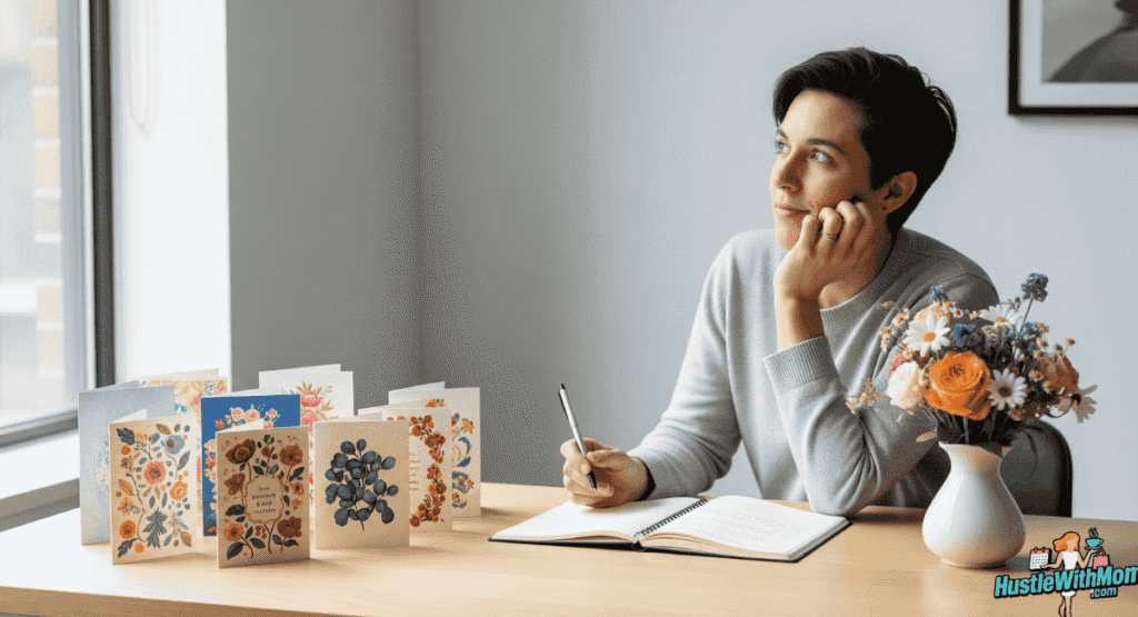 a-woman-sits-at-a-modern-desk-with-a-notebook-and-pen-surrounded-by-flowers-and-greeting-cards-looking-inspired.