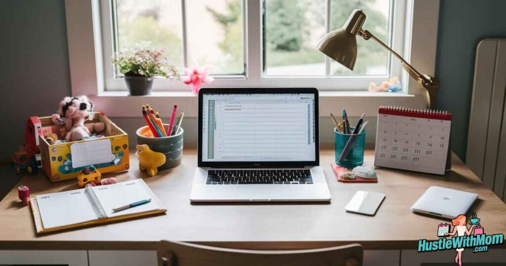 home-office-setup-with-task-list-and-family-items-representing-time-management-and-tips-for-moms-balancing-work-and-family-life