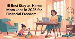 illustrated-stay-at-home-mom-working-from-home-with-laptop-and-child-with-text-overlay-saying-15-best-stay-at-home-mom-jobs-in-2025-for-financial-freedom