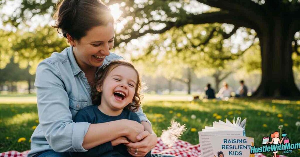 parent-and-child-laughing-in-a-park-with-a-parenting-book-open-on-a-picnic-blanket