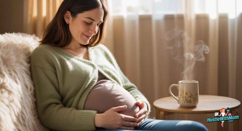 Pregnant woman experiencing early pregnancy symptoms like fatigue and nausea.