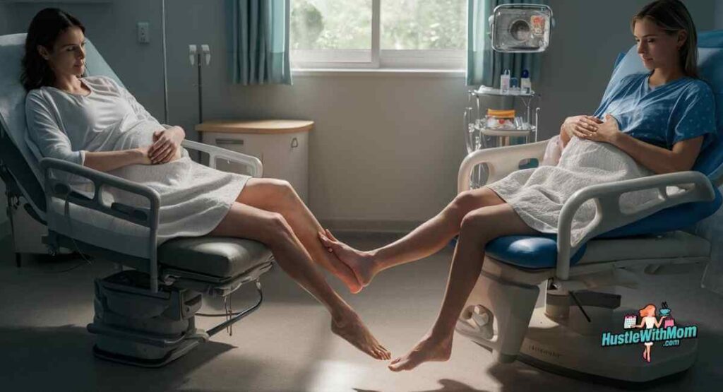 Comparison of C-section and vaginal delivery impact on postpartum leg swelling in medical illustration