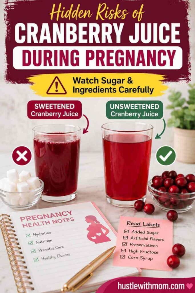 Comparison of sweetened and unsweetened cranberry juice during pregnancy with sugar cubes nearby.