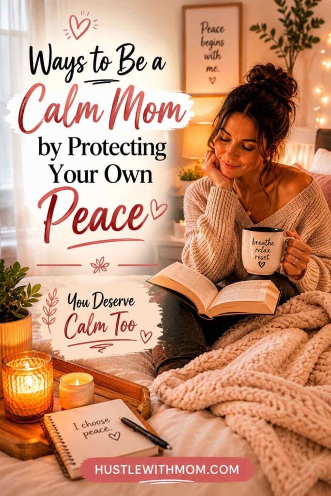 Mother relaxing peacefully with a book and candles during a self care moment at home.