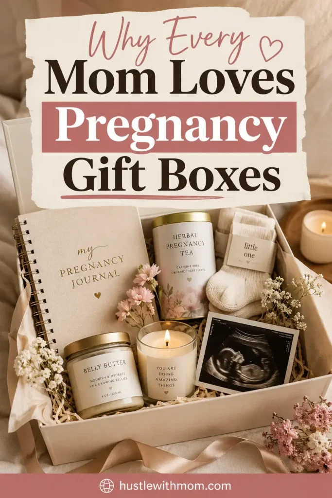 Beautiful pregnancy gift box with self care items for expecting mothers.