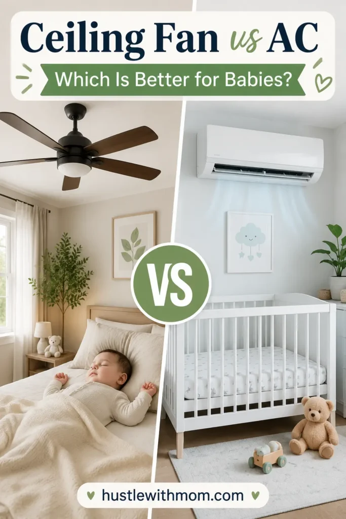 Comparison of ceiling fan and air conditioner in a baby's nursery.