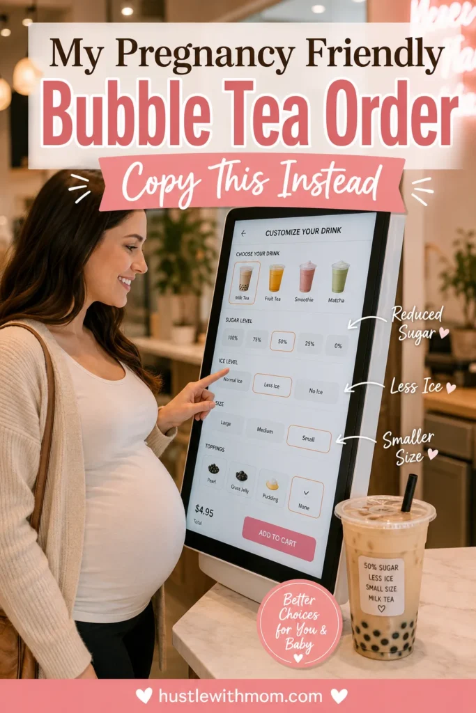 Pregnant woman ordering a healthier customised bubble tea.
