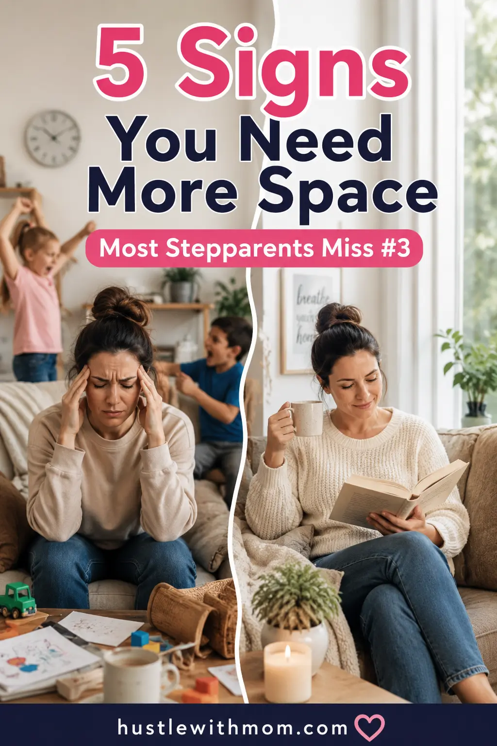 Stepmother showing signs of emotional burnout and the positive impact of healthy personal space.
