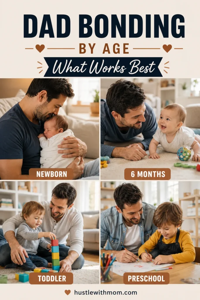 Father bonding with child from newborn through toddler years.
