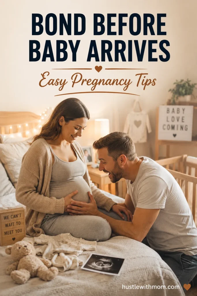 Expectant father talking to the baby during pregnancy.
