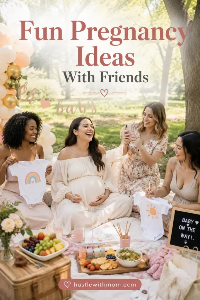 Pregnant woman spending quality time with friends during pregnancy.
