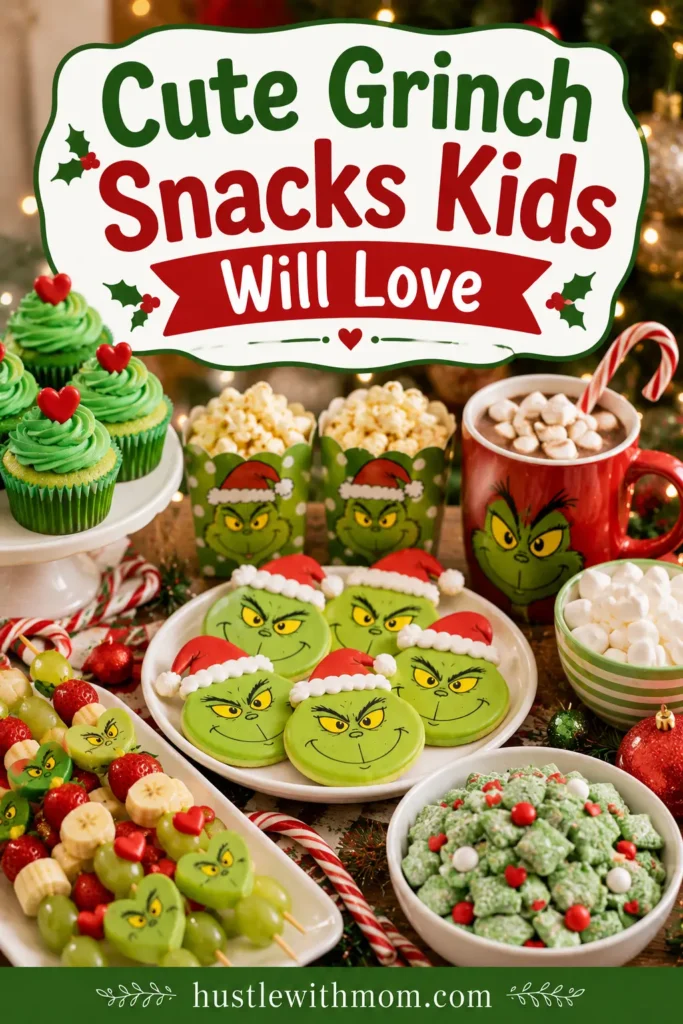 Easy Grinch-inspired Christmas snacks and treats for children.