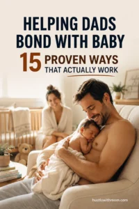 Father holding his newborn baby in a cozy nursery while building a strong emotional bond.