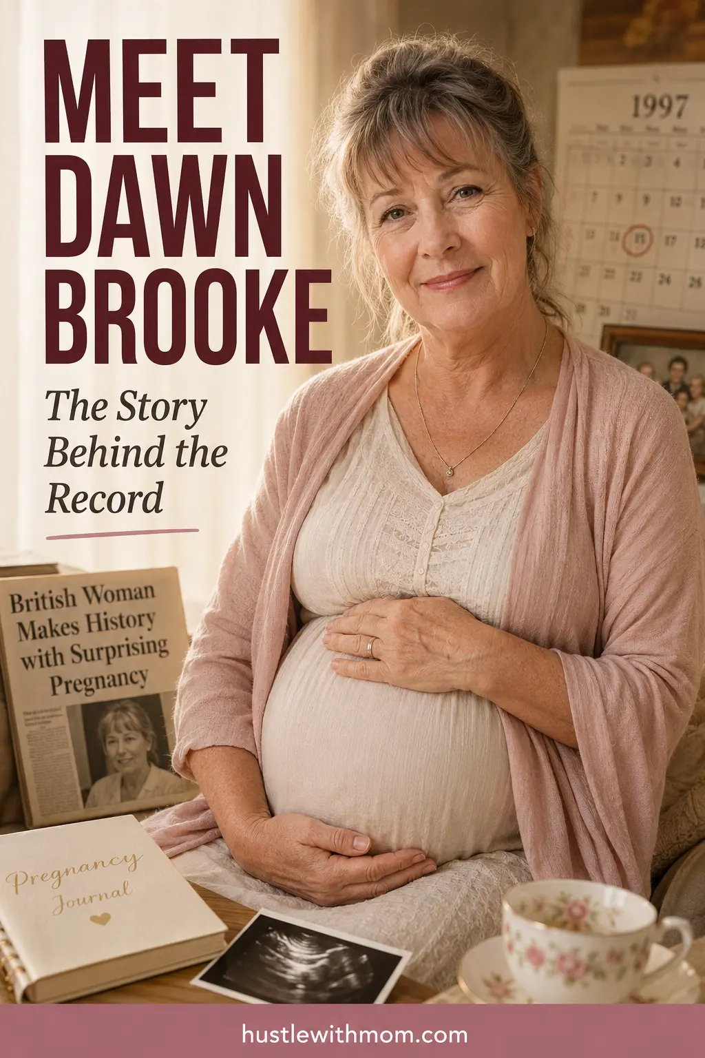 Respectful editorial-style portrait representing Dawn Brooke and her reported late-life natural pregnancy story.