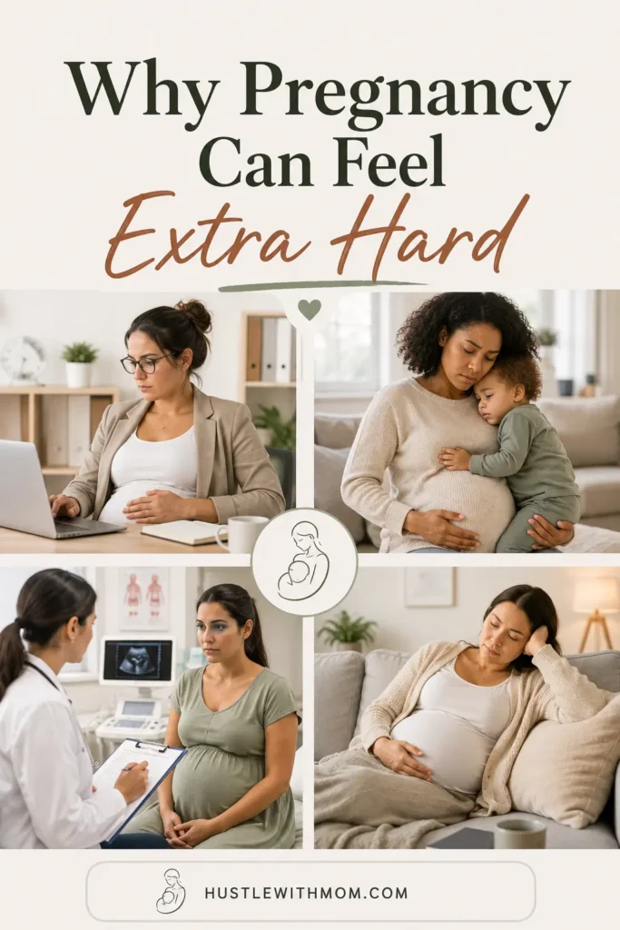 Different pregnant women facing common life challenges.