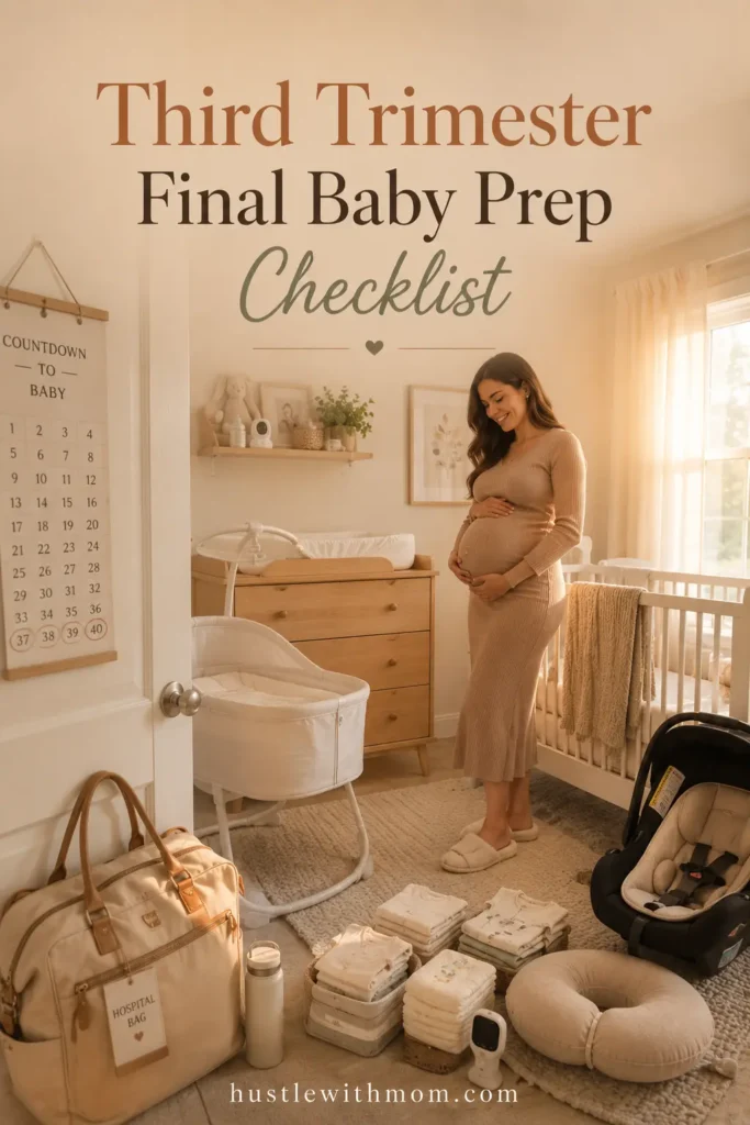 Finished nursery with packed hospital bag and baby essentials before delivery.