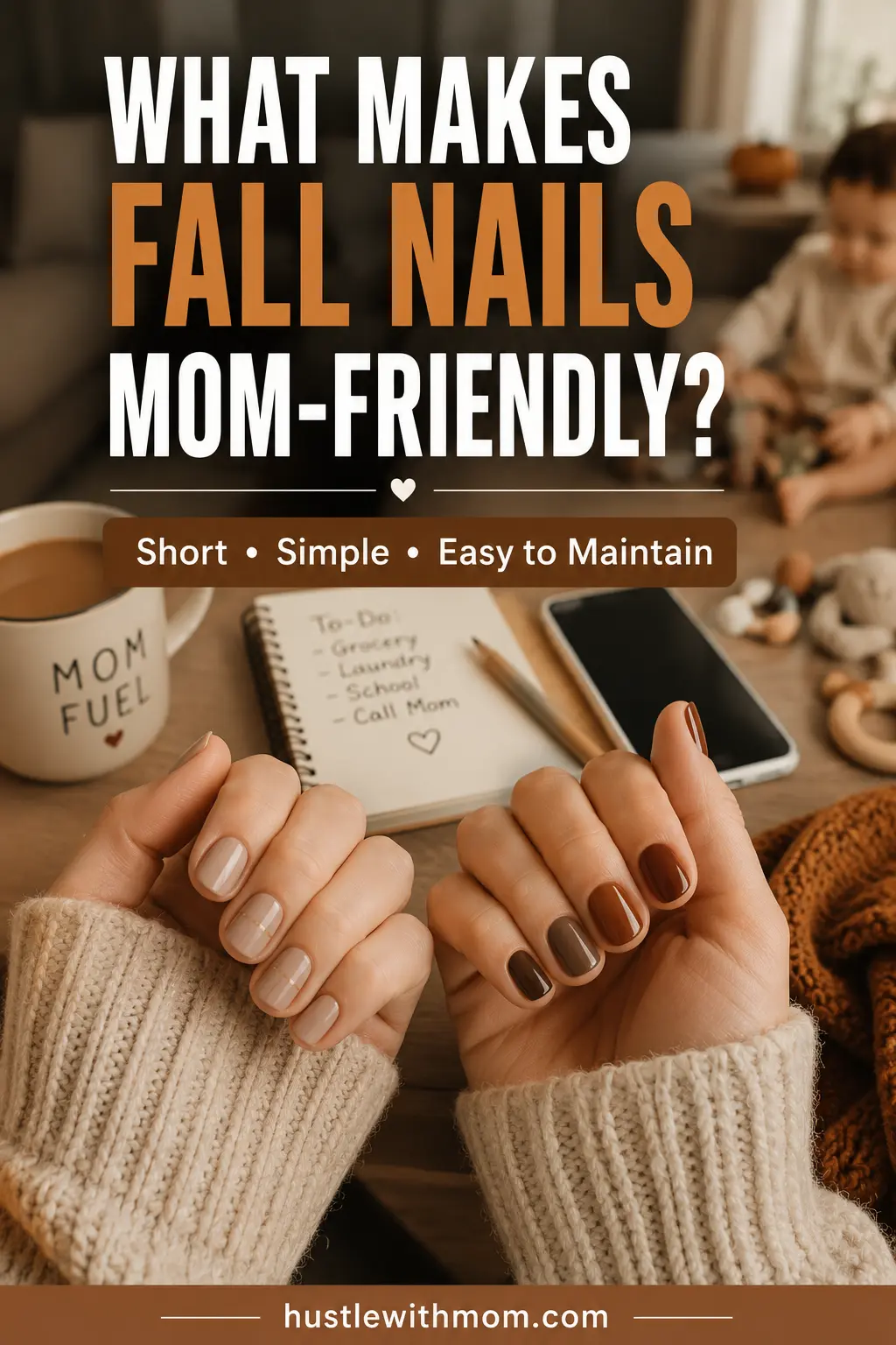 Busy mom showing simple short fall nails that are practical, easy to maintain, and suitable for everyday mom life.