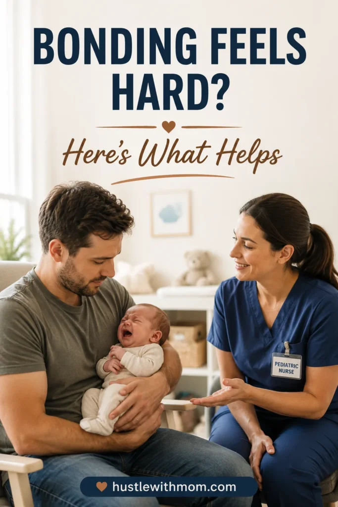 Father learning how to connect with a newborn during difficult moments.