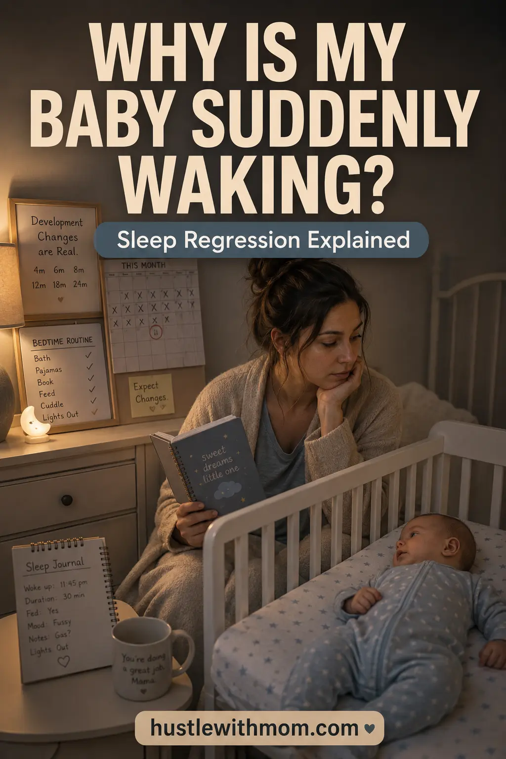 Mother researching why her baby's sleep has suddenly changed during a possible sleep regression.