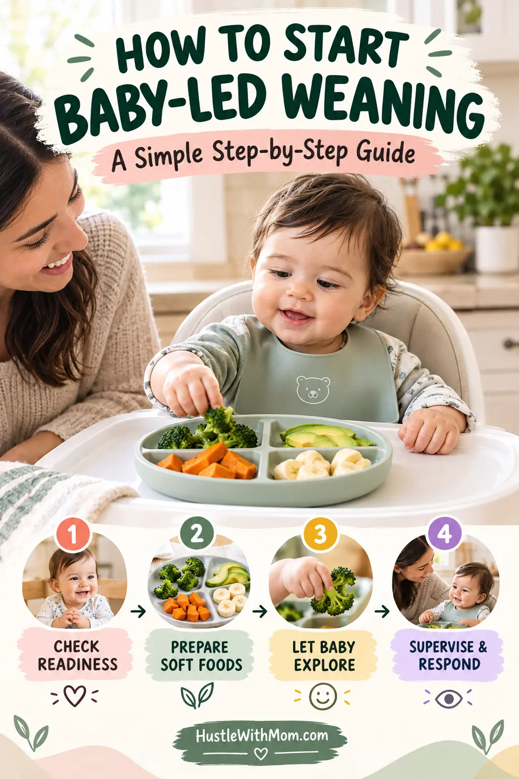 Parent introducing soft finger foods to a baby during a baby-led weaning meal.
