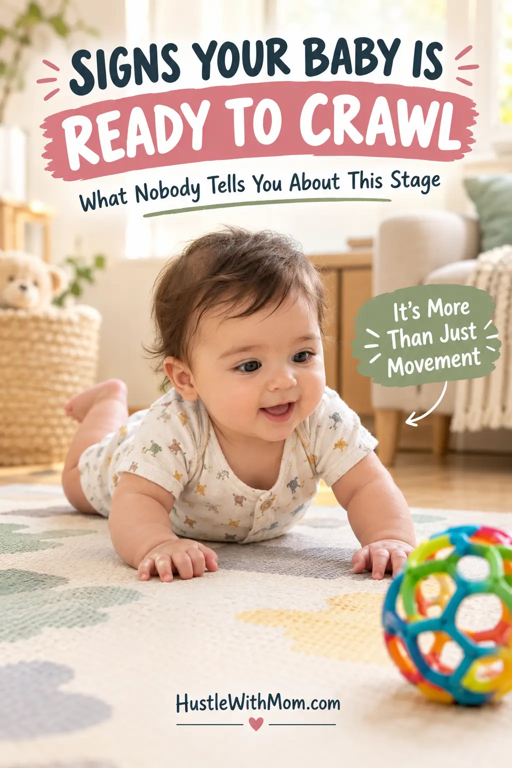 Baby showing early signs of crawling readiness during tummy time.
