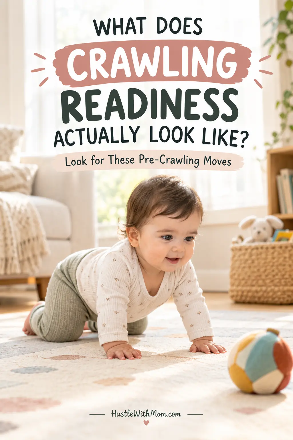 Baby rocking on hands and knees showing signs of crawling readiness.