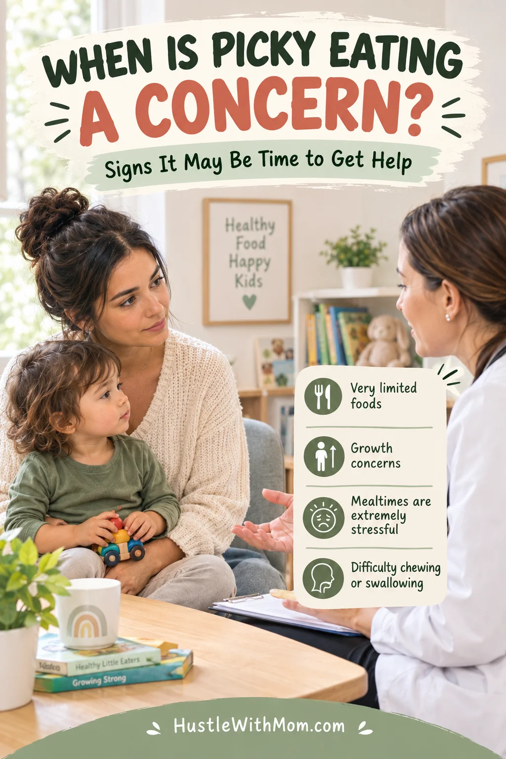 Parent discussing a toddler’s picky eating concerns with a pediatric healthcare professional.