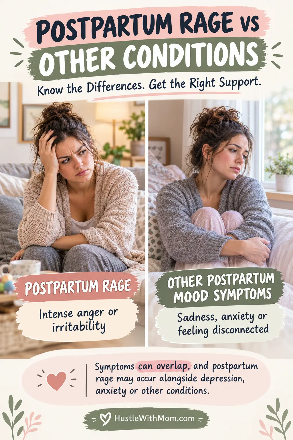 Educational comparison of postpartum rage symptoms and other postpartum mood or anxiety symptoms.